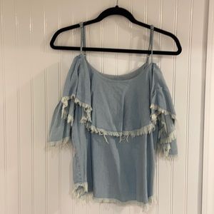 Cold shoulder denim top
